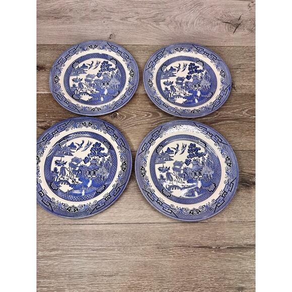 Vintage Churchill Blue Willow 10 1/4" Round Dinner Plates ~set Of 4 - Picture 1 of 7